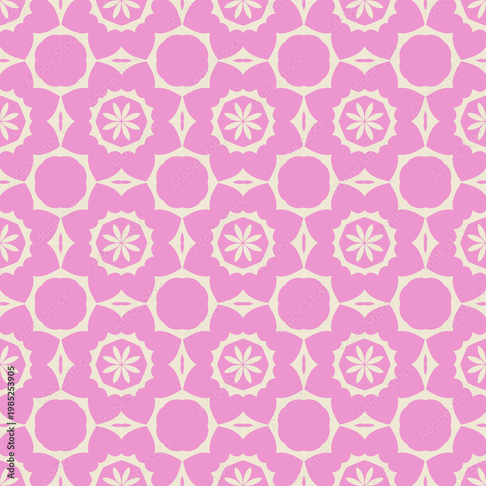 Fototapeta premium Seamless floral pattern with pink and cream geometric flowers