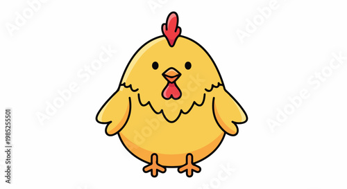 Adorable yellow cartoon chick with tiny wings and orange beak standing happily on a white background