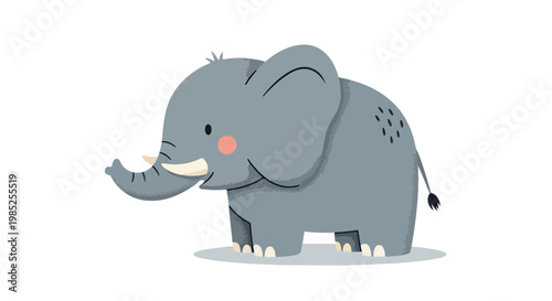 Playful baby elephant illustration with a cartoon elephant character and pink cheek elephant against a white background