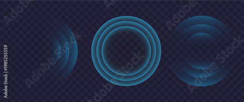 Sound wave. Signal concentric circle. Round light effect. Wifi range. Radio station signal. Water ripple with circle waves. A place or a painful point. Radar screen. Vector effect.