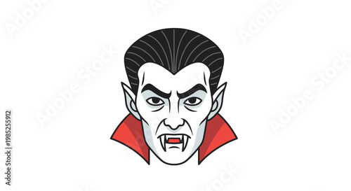 Illustration of a classic vampire with sharp fangs and dark hair, embodying gothic horror and nocturnal themes