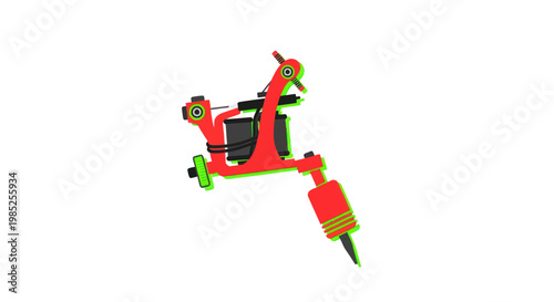 Tattoo Machine Rotary Red Green Outline Isolated White Background
