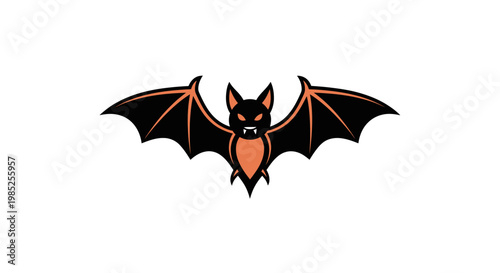 Spooky Halloween Bat Illustration with Glowing Eyes and Orange Wings