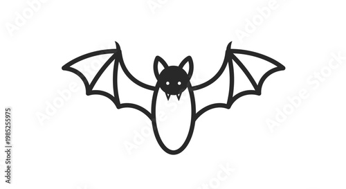 Minimalist outline illustration of a nocturnal flying bat with outstretched wings, perfect for spooky Halloween designs or a mysterious animal graphic icon