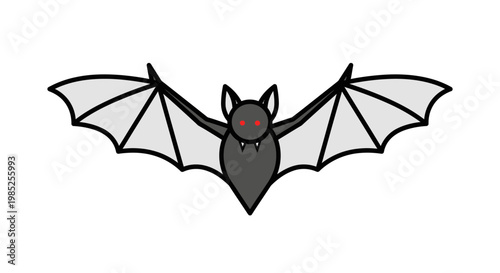 Captivating graphic illustration of a mysterious nocturnal bat with piercing red eyes and outstretched wings, embodying the essence of Halloween fright and eerie animal folklore