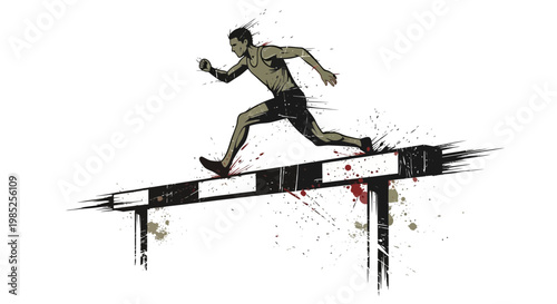 Athlete jumping over hurdle, dynamic action, sports illustration