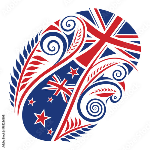 Abstract maori pattern with new zealand elements.