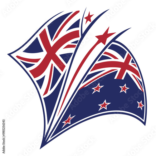 Abstract flying new zealand flag graphic design.
