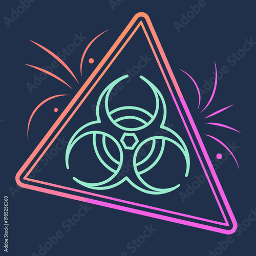 Biohazard warning sign with neon light gradients.
