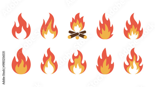 Fire Flame Icon Set – Bonfire, Heat, and Flame Silhouette Symbols Collection