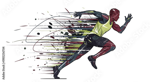 Runner with abstract motion trails, speed concept, athletic silhouette, dynamic movement