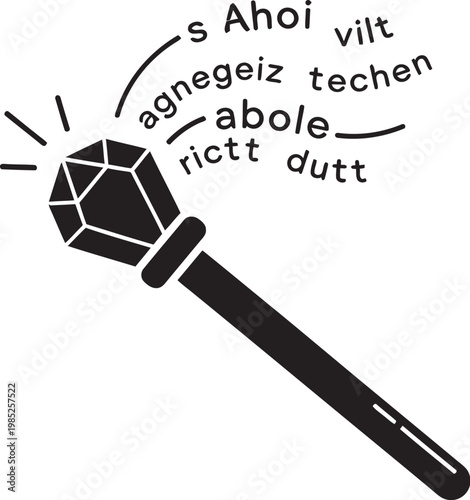 black magic wand with sparkles and text