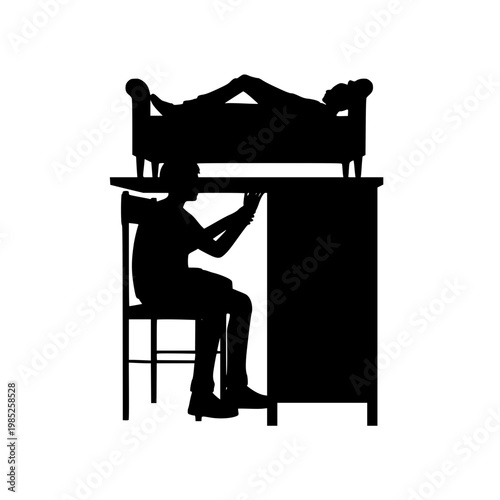 Psychology Concept Silhouette of Therapist Sitting Under Desk with Patient on Couch