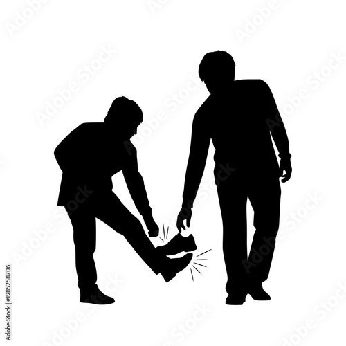Silhouette of two people doing a foot tap greeting for social distancing