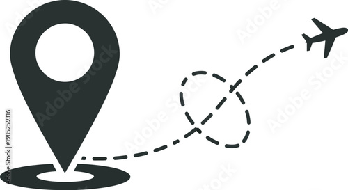 Travel destination navigation map pin airplane route