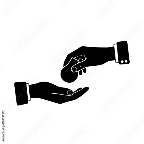 Hand Dropping Money Bag into Another Hand Silhouette Illustration