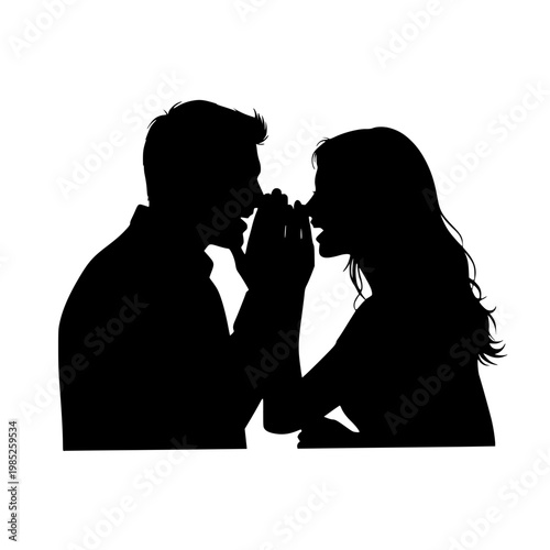 Silhouette of a man whispering a secret to a woman