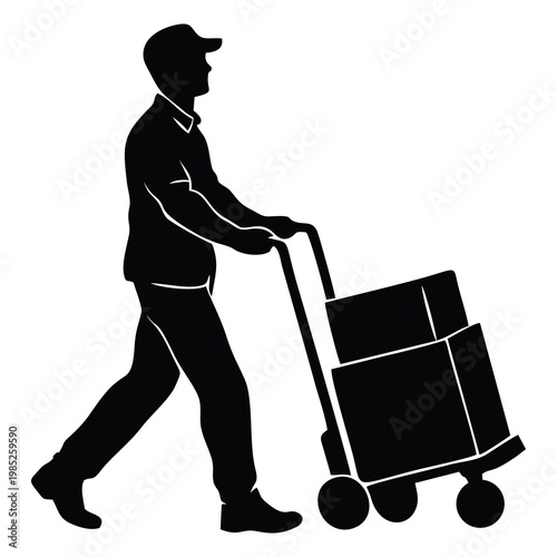 SILHOUETTE OF PACKAGE COURIER WITH WHITE BACKGROUND