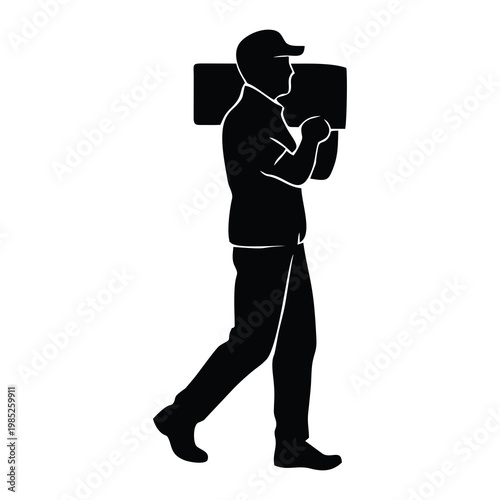 SILHOUETTE OF PACKAGE COURIER WITH WHITE BACKGROUND