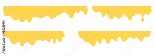 Horizontal yellow dripping borders set. Melted cheese or honey drips. Yellow dripping borders set. Melting divider shapes.