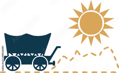 Covered wagon under sun icon vector illustration