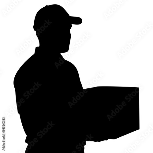 SILHOUETTE OF PACKAGE COURIER WITH WHITE BACKGROUND