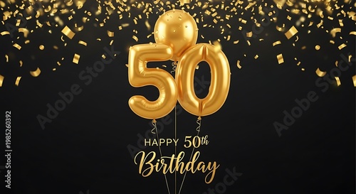 Luxurious 50th Birthday Golden Balloons