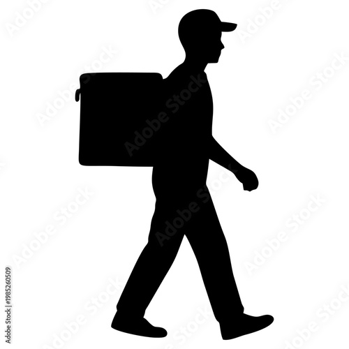 SILHOUETTE OF PACKAGE COURIER WITH WHITE BACKGROUND