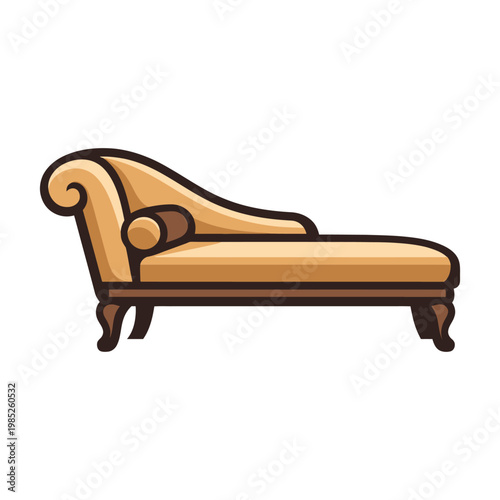 Elegant classic chaise longue with a curved backrest and bolster pillow on white background.