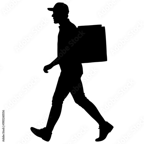 SILHOUETTE OF PACKAGE COURIER WITH WHITE BACKGROUND