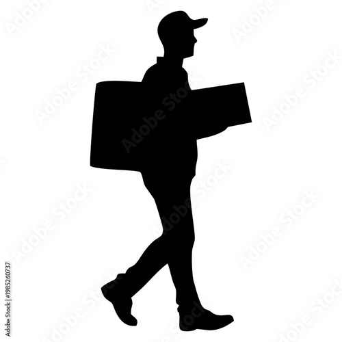 SILHOUETTE OF PACKAGE COURIER WITH WHITE BACKGROUND