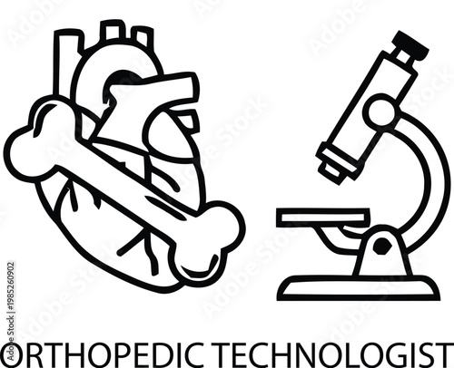 Anatomical illustration combining a heart bone and medical microscope