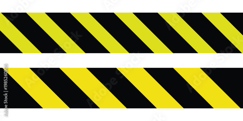 Warning tape with yellow and black diagonal stripes. Warn stop seamless line. Safety stripe warning caution hazard danger road vector sign symbol. Warning stripe icons vector illustration. Eps10