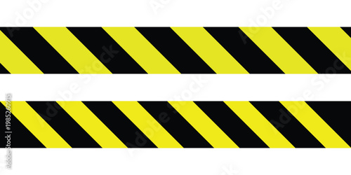 Warning tape safety stripe. Caution barrier stripe for safety zone, blocked area, website page, road work, site maintenance, redesign progress.  Vector  illustration. 