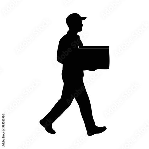 SILHOUETTE OF PACKAGE COURIER WITH WHITE BACKGROUND