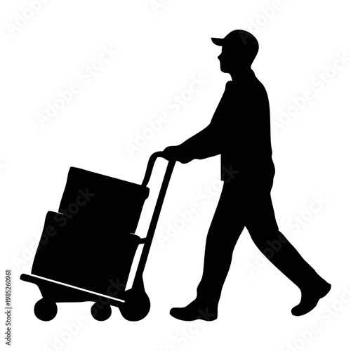 SILHOUETTE OF PACKAGE COURIER WITH WHITE BACKGROUND