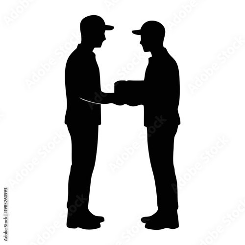 SILHOUETTE OF PACKAGE COURIER WITH WHITE BACKGROUND