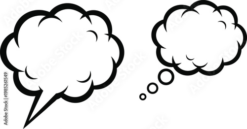 Two black speech bubbles with differing styles one with a tail