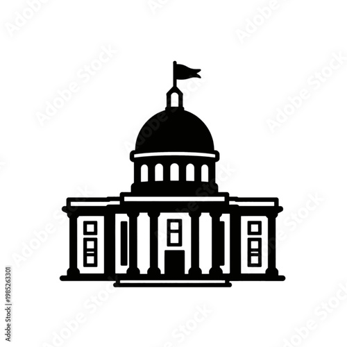 Government Building Icon with Flag on Dome