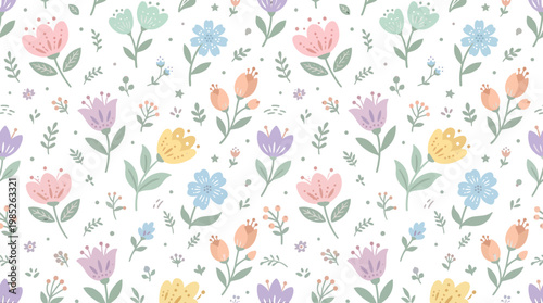 Pastel Watercolor Floral Pattern with Delicate Blossoms.