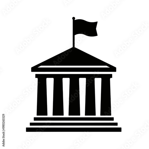 Government Building with Flag Flat Icon
