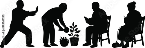 Diverse Seniors Active Lifestyle SilhouetteDiverse Seniors Active Lifestyle Silhouette