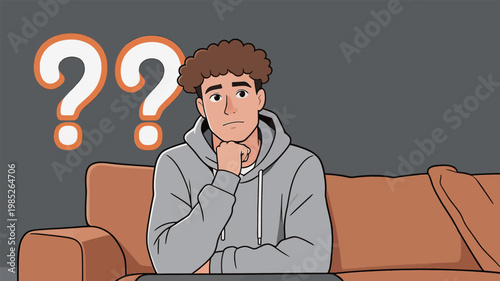 Confused Young Man with Question Marks