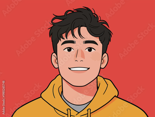 Illustration of a man with curly hair surrounded by colorful textures