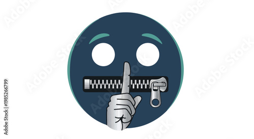 Emoji with a zipper over its mouth making a shushing gesture.