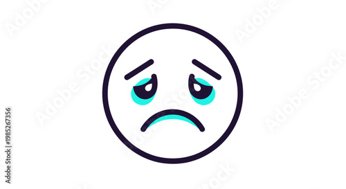 Sad face icon with frowning mouth and tired eyes isolated on white background