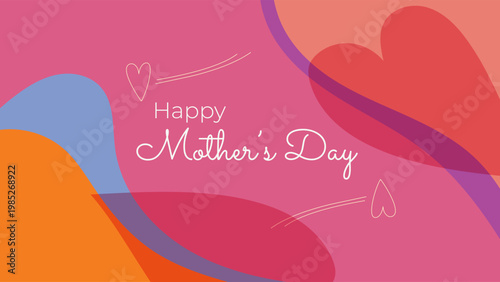 Happy Mother's Day Illustration with Abstract Hand Drawn Organic Shapes Heart Pink Background Design Vector. Ideal for International Women’s Day Celebrations, Social Media Posts, Posters, Banners