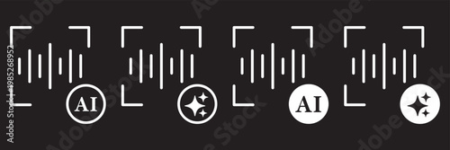 AI Voice Speaker Icon Set. Artificial Intelligence Sound and Communication Technology Symbols. Sparkle icons set. Shining icon set. Generative AI logo icon, magic sparkle stars symbol.