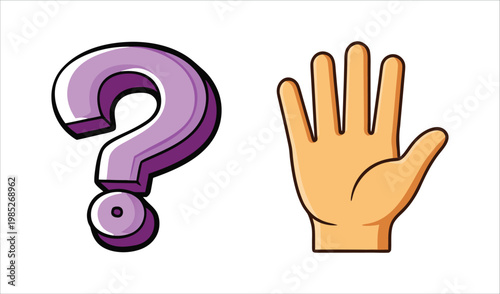 Purple question mark and open hand symbol on white background