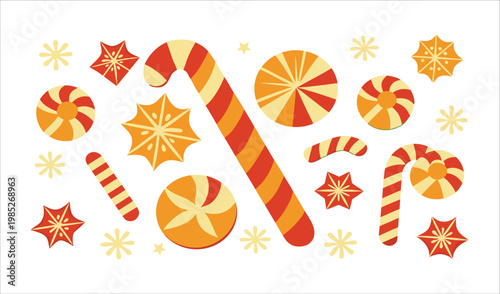 Festive christmas sweets and candies with snowflakes